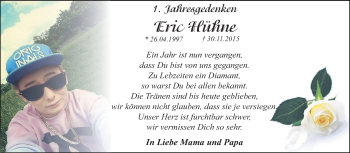 Traueranzeige von Eric Hühne von WVG - Wochenspiegel Dessau / Köthen