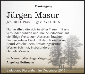 Traueranzeige von Jürgen Masur von Mitteldeutsche Zeitung Quedlinburg
