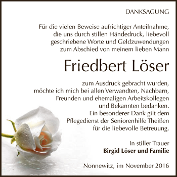 Traueranzeige von Friedbert Löser von Super Sonntag Zeitz