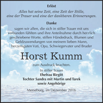 Traueranzeige von Horst Kumm von Super Sonntag Merseburg