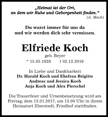 Traueranzeige von Elfriede Koch von Mitteldeutsche Zeitung Bernburg