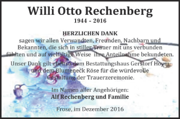 Traueranzeige von Willi Otto Rechenberg von Super Sonntag Aschersleben