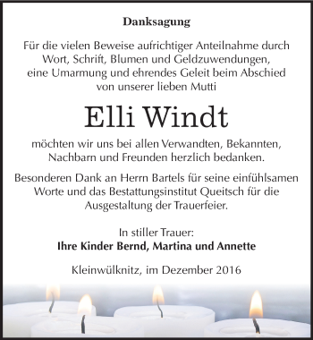 Traueranzeige von Elli Windt von Mitteldeutsche Zeitung Köthen