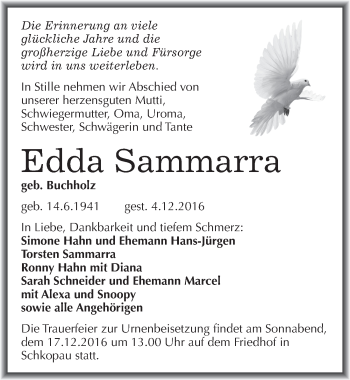 Traueranzeige von Edda Sammarra von Mitteldeutsche Zeitung Merseburg/Querfurt