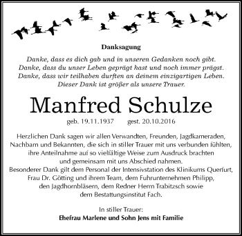 Traueranzeige von Manfred Schulze von Mitteldeutsche Zeitung Merseburg/Querfurt