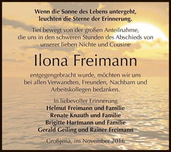 Traueranzeige von Ilona Freimann von WVG - Wochenspiegel NMB / WSF / ZTZ