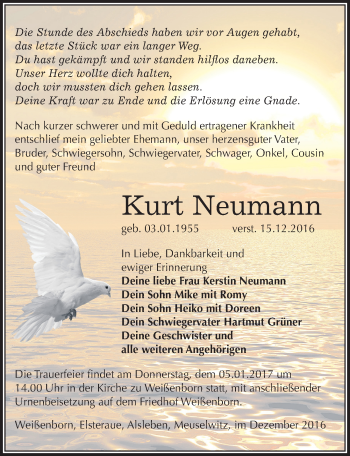 Traueranzeige von Kurt Neumann von Mitteldeutsche Zeitung Zeitz
