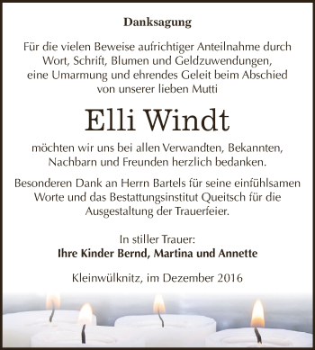 Traueranzeige von Elli Windt von WVG - Wochenspiegel Dessau / Köthen