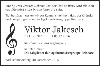 Traueranzeige von Viktor Jakesch von Super Sonntag Wittenberg