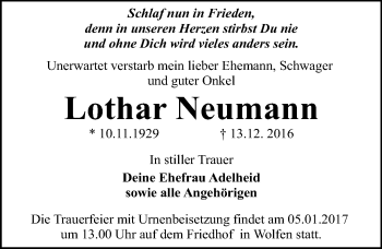 Traueranzeige von Lothar Neumann von Mitteldeutsche Zeitung Bitterfeld