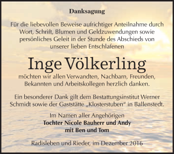 Traueranzeige von Inge Völkerling von WVG - Wochenspiegel Quedlinburg
