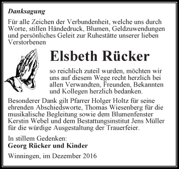 Traueranzeige von Elsbeth Rücker von Super Sonntag Aschersleben
