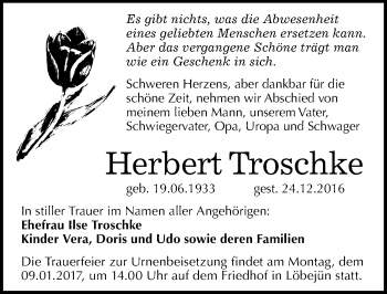 Traueranzeige von Herbert Troschke von Mitteldeutsche Zeitung Halle/Saalkreis