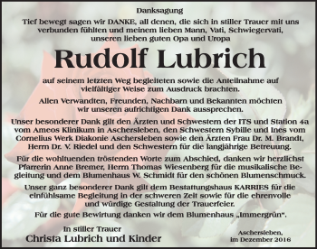 Traueranzeige von Rudolf Lubrich von Mitteldeutsche Zeitung Aschersleben