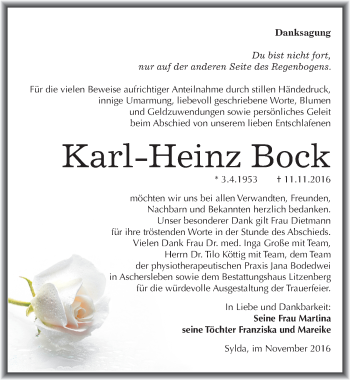 Traueranzeige von Karl Heinz Bock von Mitteldeutsche Zeitung Mansfelder Land
