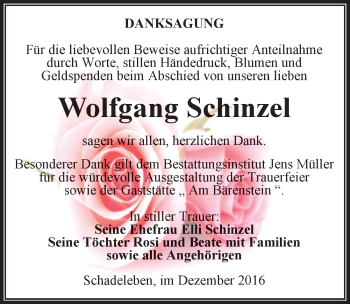 Traueranzeige von Wolfgang Schinzel von Mitteldeutsche Zeitung Aschersleben