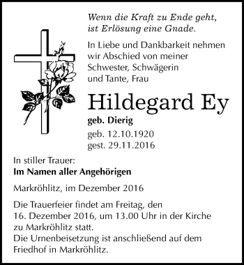 Traueranzeige von Hildegard Ey von Mitteldeutsche Zeitung Weißenfels