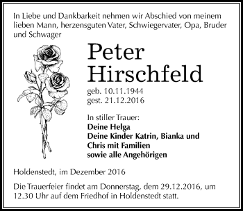 Traueranzeige von Peter Hirschfeld von Mitteldeutsche Zeitung Sangerhausen