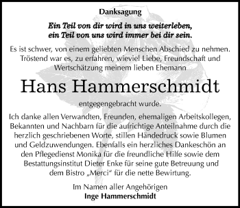 Traueranzeige von Hans Hammerschmidt von Mitteldeutsche Zeitung Dessau-Roßlau