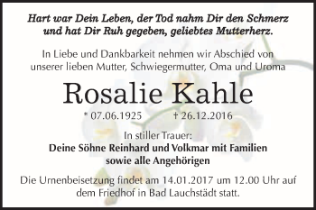 Traueranzeige von Rosalie Kahle von WVG - Wochenspiegel Merseburg