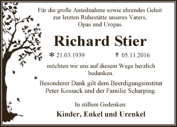 Traueranzeige von Richard Stier von WVG - Wochenspiegel Dessau / Köthen