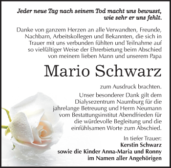 Traueranzeige von Mario Schwarz von Mitteldeutsche Zeitung Naumburg/Nebra