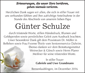 Traueranzeige von Günter Schulze von Mitteldeutsche Zeitung Bernburg
