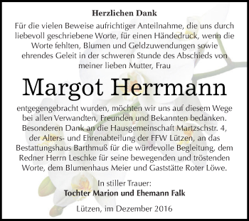 Traueranzeige von Margot Herrmann von WVG - Wochenspiegel NMB / WSF / ZTZ
