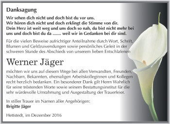 Traueranzeige von Werner Jäger von Super Sonntag SGH Mansf. Land