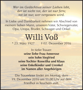Traueranzeige von Willi Voß von Mitteldeutsche Zeitung Weißenfels