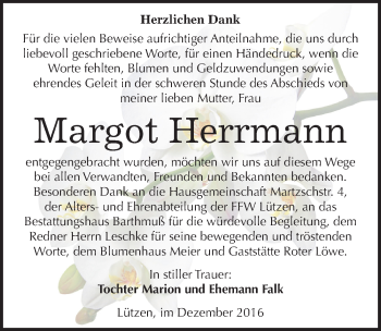 Traueranzeige von Margot Herrmann von Mitteldeutsche Zeitung Weißenfels