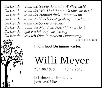 Traueranzeige von Willi Meyer von Mitteldeutsche Zeitung Aschersleben