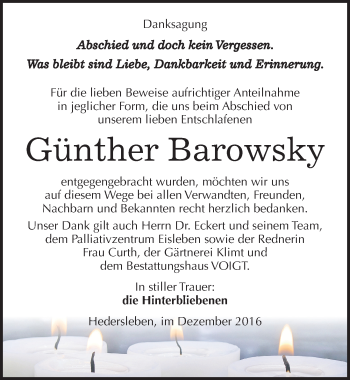 Traueranzeige von Günther Barowsky von Mitteldeutsche Zeitung Mansfelder Land
