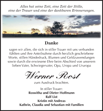 Traueranzeige von Werner Rost von Mitteldeutsche Zeitung Merseburg/Querfurt