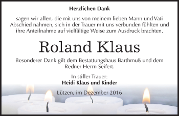 Traueranzeige von Roland Klaus von Mitteldeutsche Zeitung Weißenfels
