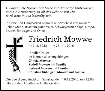 Traueranzeige von Friedrich Mowwe von Mitteldeutsche Zeitung Halle/Saalkreis