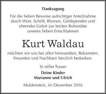 Traueranzeige von Kurt Waldau von WVG - Wochenspiegel Bitterfeld