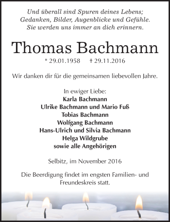 Traueranzeige von Thomas Bachmann von Mitteldeutsche Zeitung Wittenberg