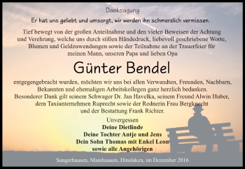 Traueranzeige von Günter Bendel von Super Sonntag SGH Mansf. Land