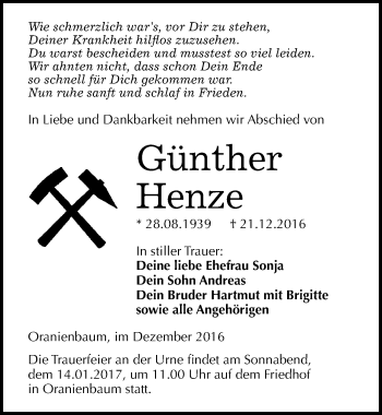 Traueranzeige von Günther Henze von Mitteldeutsche Zeitung Wittenberg