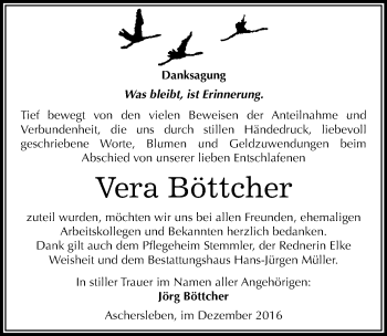 Traueranzeige von Vera Böttcher von Mitteldeutsche Zeitung Aschersleben