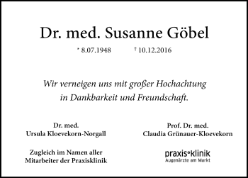 Traueranzeige von Susanne Göbel von Mitteldeutsche Zeitung Halle/Saalkreis