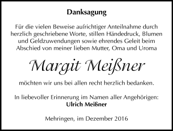 Traueranzeige von Margit Meißner von Mitteldeutsche Zeitung Aschersleben