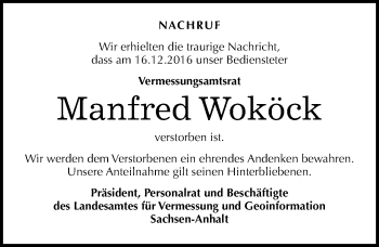 Traueranzeige von Manfred Woköck von Mitteldeutsche Zeitung Wittenberg
