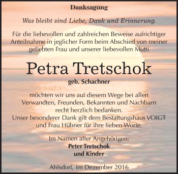 Traueranzeige von Petra Tretschok von Mitteldeutsche Zeitung Mansfelder Land