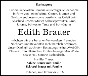 Traueranzeige von Edith Brauer von Mitteldeutsche Zeitung Halle/Saalkreis