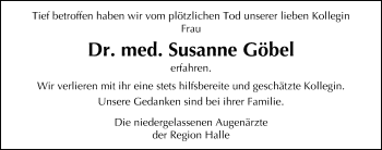 Traueranzeige von Susanne Göbel von Mitteldeutsche Zeitung Halle/Saalkreis