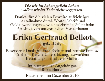 Traueranzeige von Erika Gertraud Belkot von Super Sonntag Aschersleben