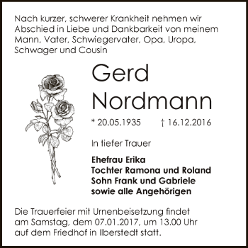 Traueranzeige von Gerd Nordmann von Super Sonntag Bernburg