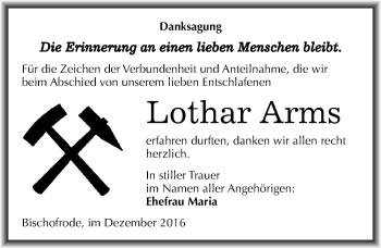 Traueranzeige von Lothar Arms von Mitteldeutsche Zeitung Mansfelder Land